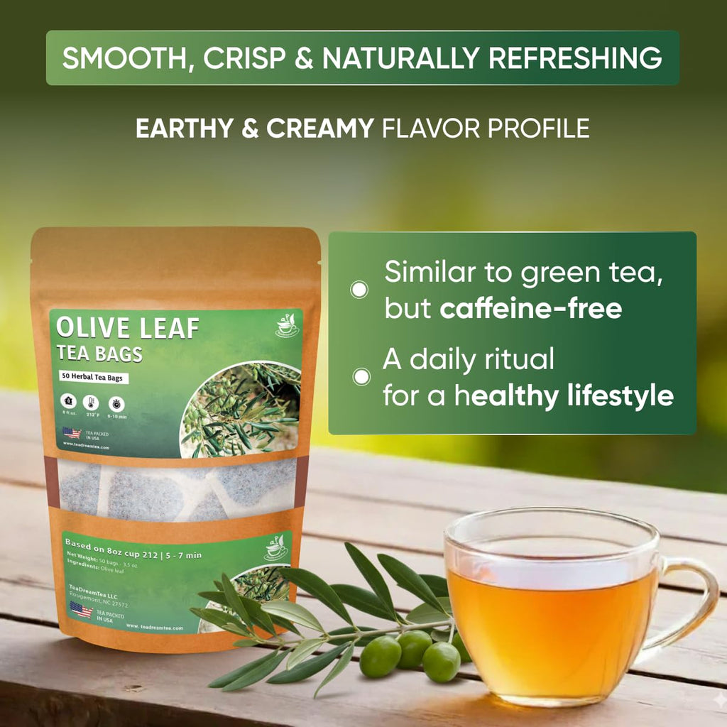 Olive Leaf Tea Bags – 50 Bags (Premium Dried Olive Leaf Tea - 50 Count), Natural Extract Caffeine-Free Herbal Tea for Health & Immune Support