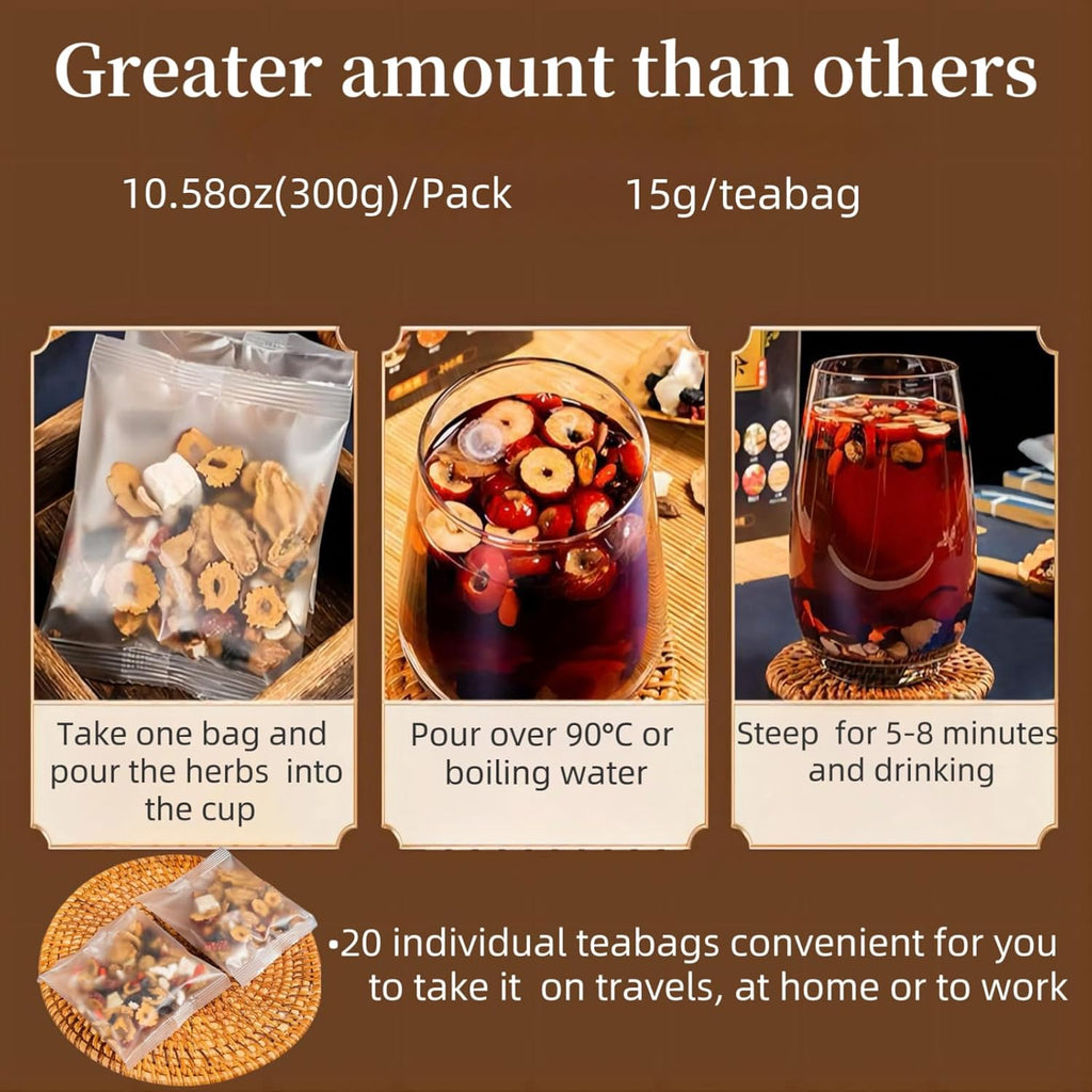 Gerduck Ginseng Six Treasure Tea for Men & Women,Kidney Tea Formula Ginseng Eight Treasure Teas Blend Wolfberry,Mulberry,Chinese Herbal Kindey Teabags,100% Natural,(300g/Bag)