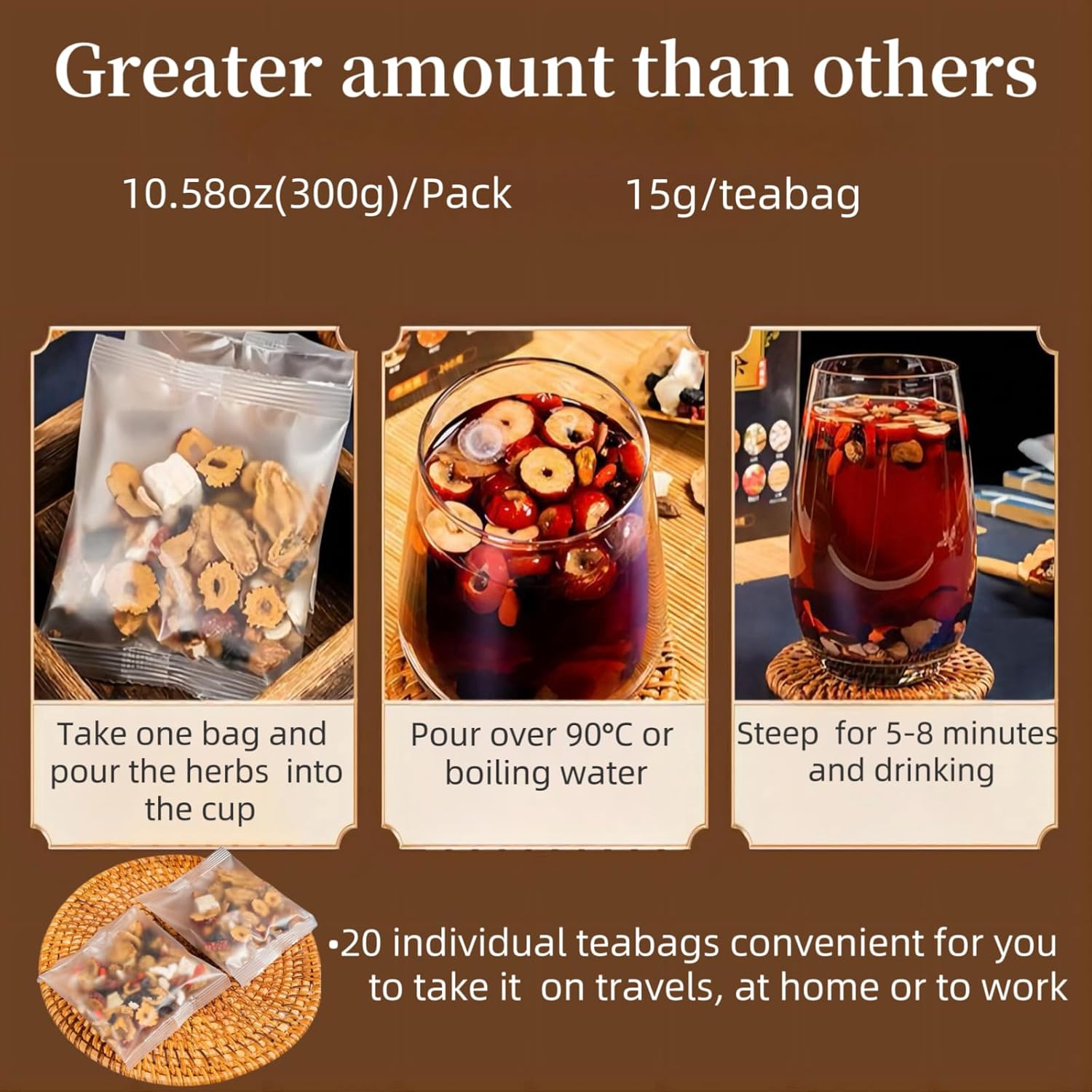 Gerduck Ginseng Six Treasure Tea for Men & Women,Kidney Tea Formula Ginseng Eight Treasure Teas Blend Wolfberry,Mulberry,Chinese Herbal Kindey Teabags,100% Natural,(300g/Bag)