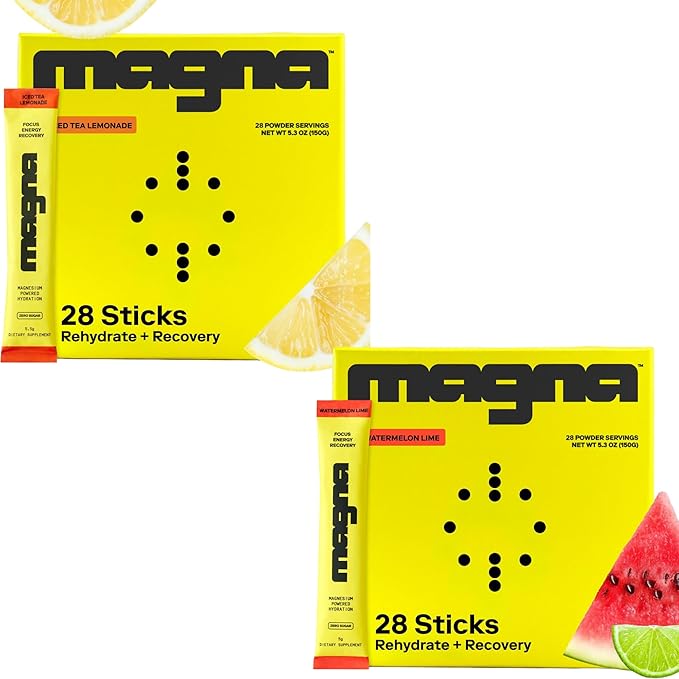 MAGNA Electrolytes Powder Drink Mix Bundle – Tea Lemonade & Watermelon Lime Flavors, 56 Servings | Hydration, Energy & Focus Support with Magnesium L-Threonate, Sodium, Potassium, Vitamin D, B6 & B12