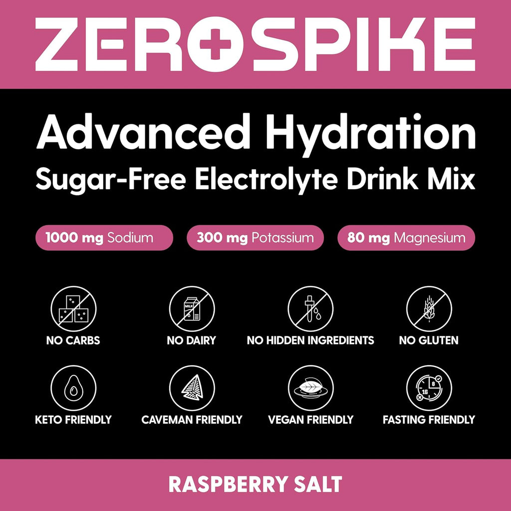 No Sugar Electrolytes Powder Packets | Keto & Fasting Salts Drink Mix | Supplements: The Key Hydration Nutrients Missing from Purified Water | Clean, Raspberry, Calorie Free | 30 Sticks