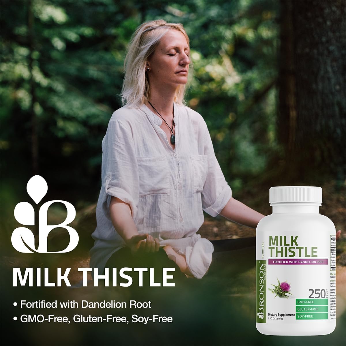 Bronson Milk Thistle Silymarin Marianum & Dandelion Root Liver Health Support, Antioxidant Support, Detox, 250 Capsules