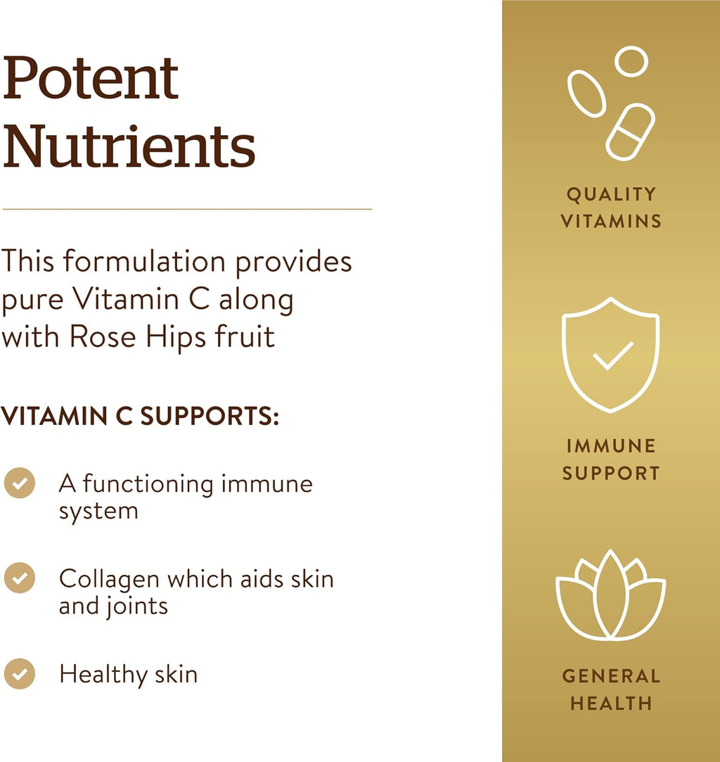 Solgar Vitamin C 1000 mg with Rose Hips, 250 Tablets - Antioxidant & Immune Support - Overall Health - Supports Healthy Skin & Joints - Non GMO, Vegan, Gluten Free, Dairy Free, Kosher - 250 Servings