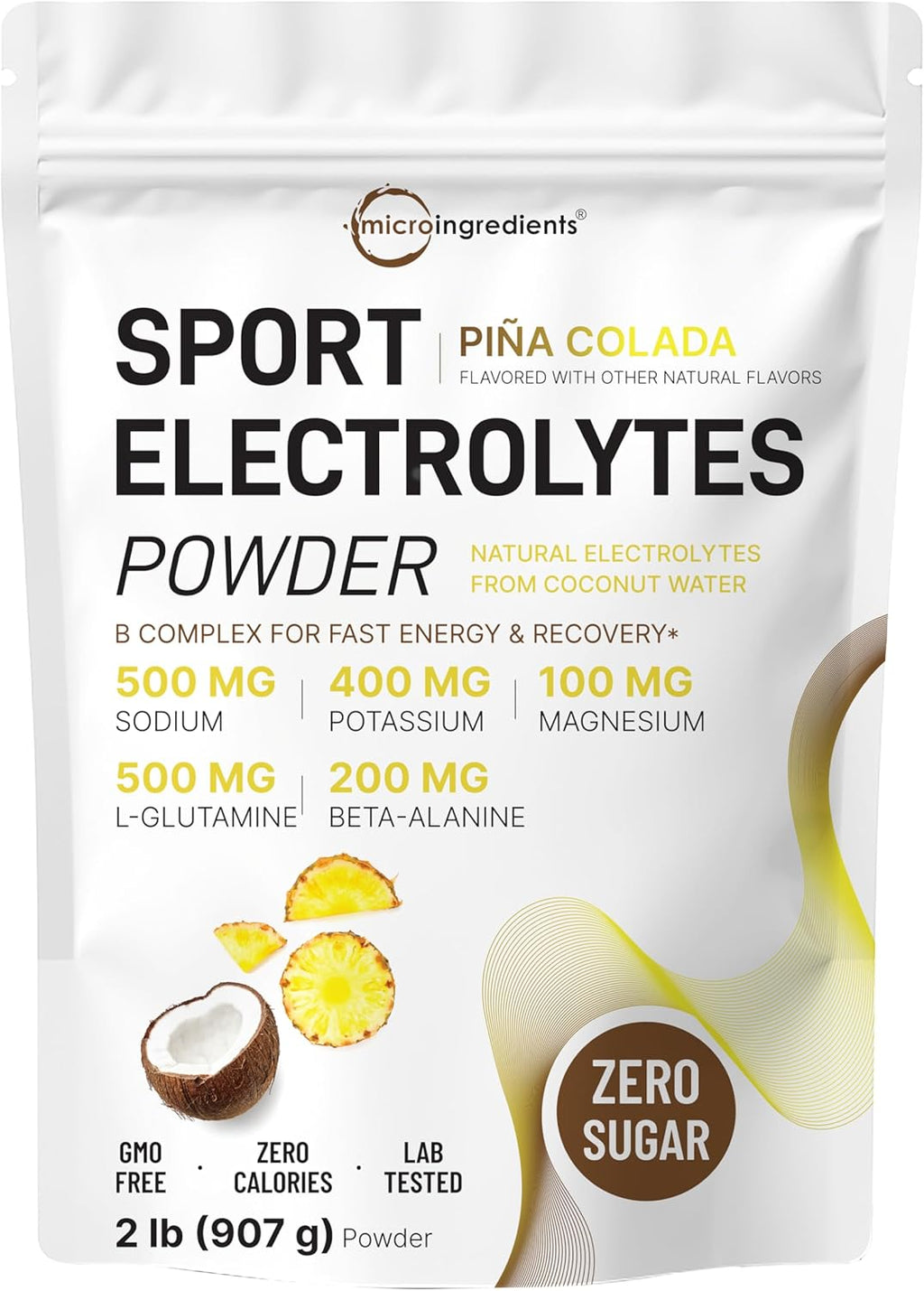 Electrolytes Powder, 2 lbs | 95 Servings | Sugar Free Workout Hydration | Potassium, Sodium, Magnesium, L-Glutamine, Beta-Alanine, & B Complex | Natural Coconut Water | Pineapple Piña Colada Flavor