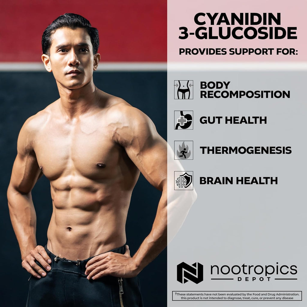 Nootropics Depot Cyanidin 3-Glucoside Capsules | 125mg | 60 Count | Black Rice Extract | C3G | Oryza Sativa | Metabolic, Vision, & Cognitive Support
