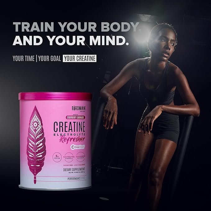BIRDMAN Creatine Refresher | Creatine Monohydrate Powder with Electrolytes, Magnesium Glycinate & Vitamins | Creaclean Seal | Sugar Free, Low Calorie | Strawberry Lemonade | 30 Servings