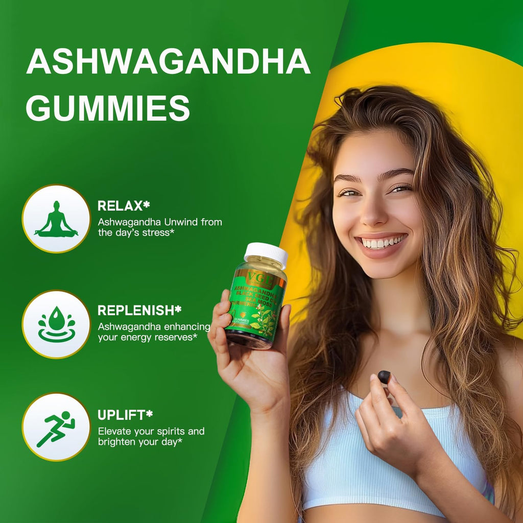 Ashwagandha Gummies for Women & Men - Vegan, Non-GMO, Gluten Free, Ashwagandha Supplements for Stress Relief, Blueberry Flavor, 60 Count