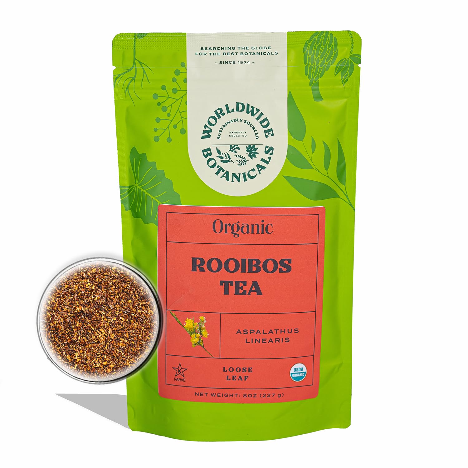 Worldwide Botanicals Organic Red Rooibos Tea – 8oz - 100% South African Aspalathus linearis – Loose Leaf, Cut and Sifted - Resealable Bag for Freshness