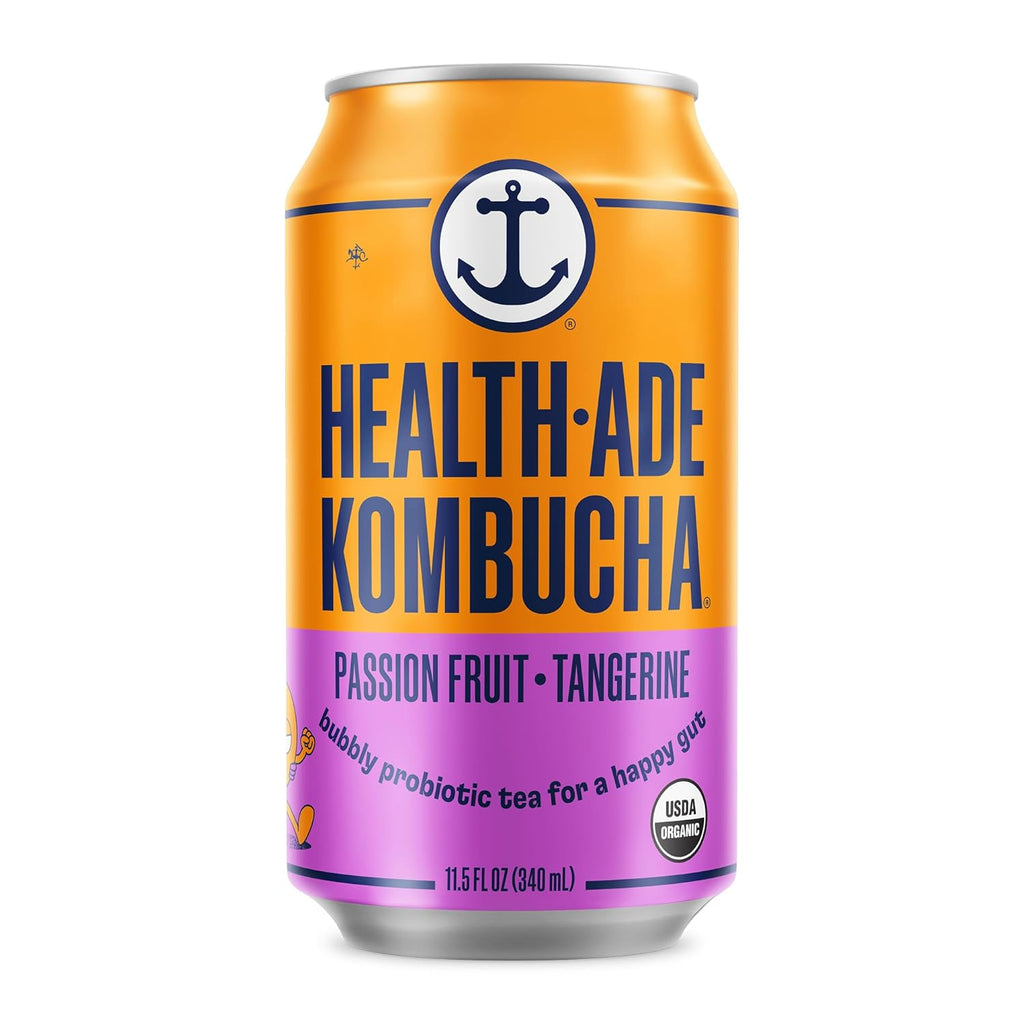 Health-Ade Passion Fruit-Tangerine Kombucha, Organic Drink, 12-Pack (11.5 Fl Oz Cans) – Fermented Tea with Probiotics, Non-GMO, Vegan, Gluten-Free