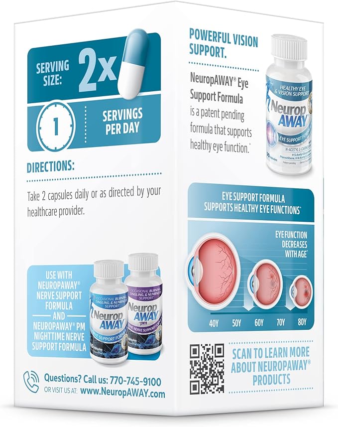 NeuropAWAY Eye Support Supplement 90CT with Lutein N-Acetyl L-Carnosine S-Acetyl Glutathione N-Acetyl Cystiene Pterostilbene Lycopene Zeaxanthin to Support Healthy Vision