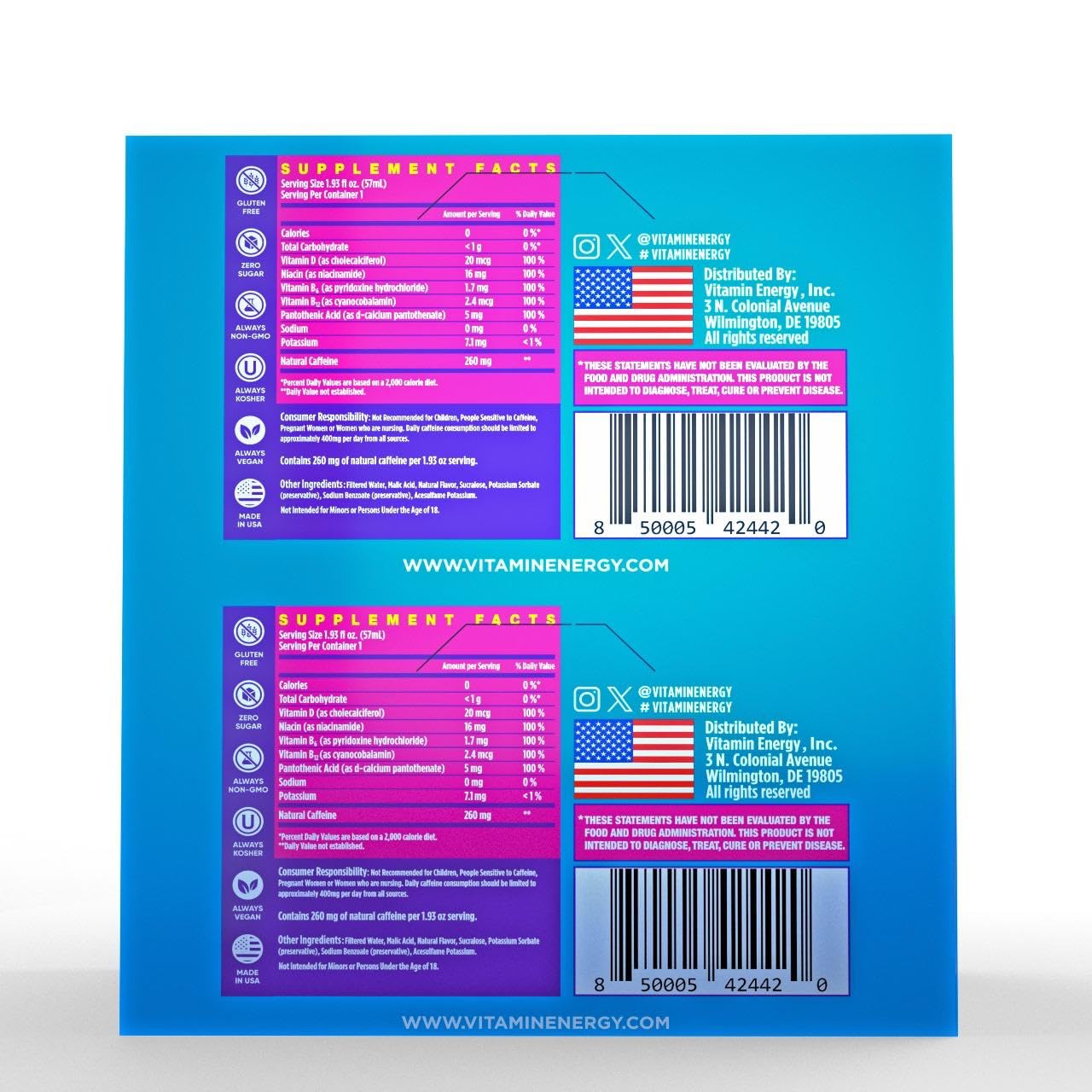 Vitamin Energy Vitamin D Extra Strength Energy Shot Mixed Berry 8 Pack, 260mg Natural Caffeine, B-Complex, Vitamin D, Wellness Support, Keto, Zero Sugar, Gluten-Free Vegan Kosher, 1.93 fl oz