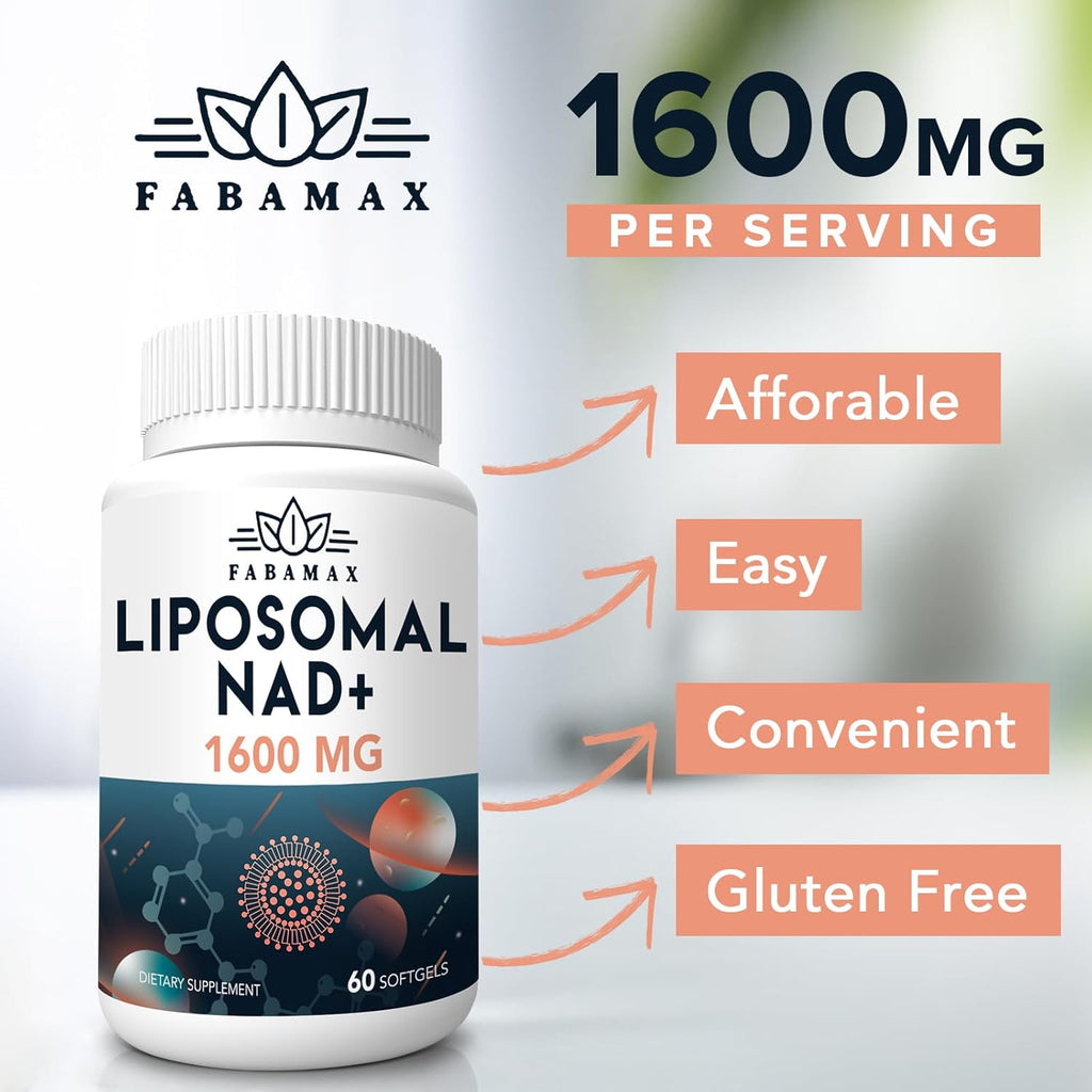 1600 mg Liposomal NAD Supplement 1600 mg, 98% Pure NAD+ Supplement, Superior Absorption, Alternative to Nicotinamide Riboside or NADH to Boost NAD+ for Aging Defense, Energy, Longevity, 240 Softgels