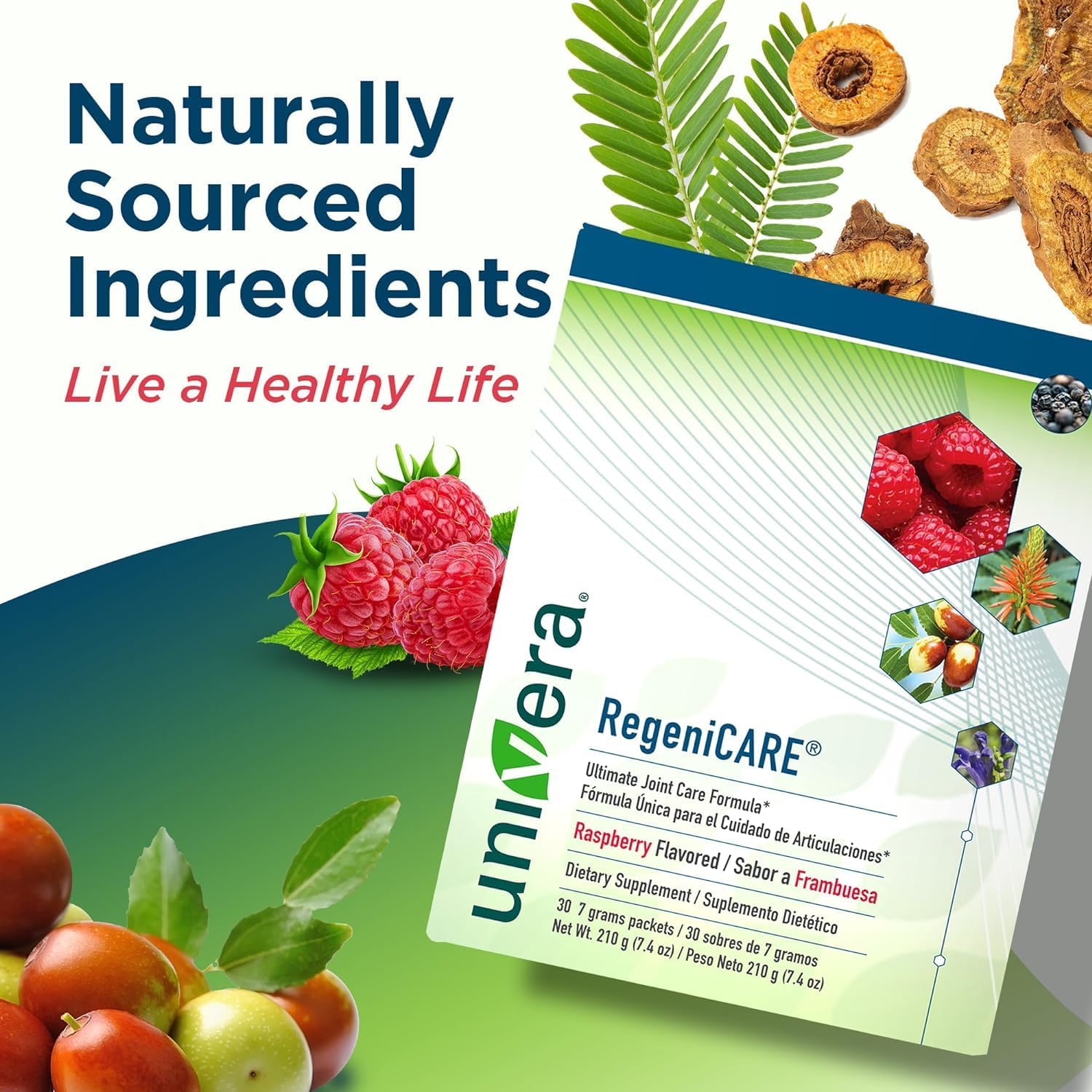 Univera RegeniCARE, Glucosamine, Chondroitin, MSM, Univestin, Joint Health, Joint Support, Easy to Carry, Raspberry Flavor (30ct, 7g Individual Packets)