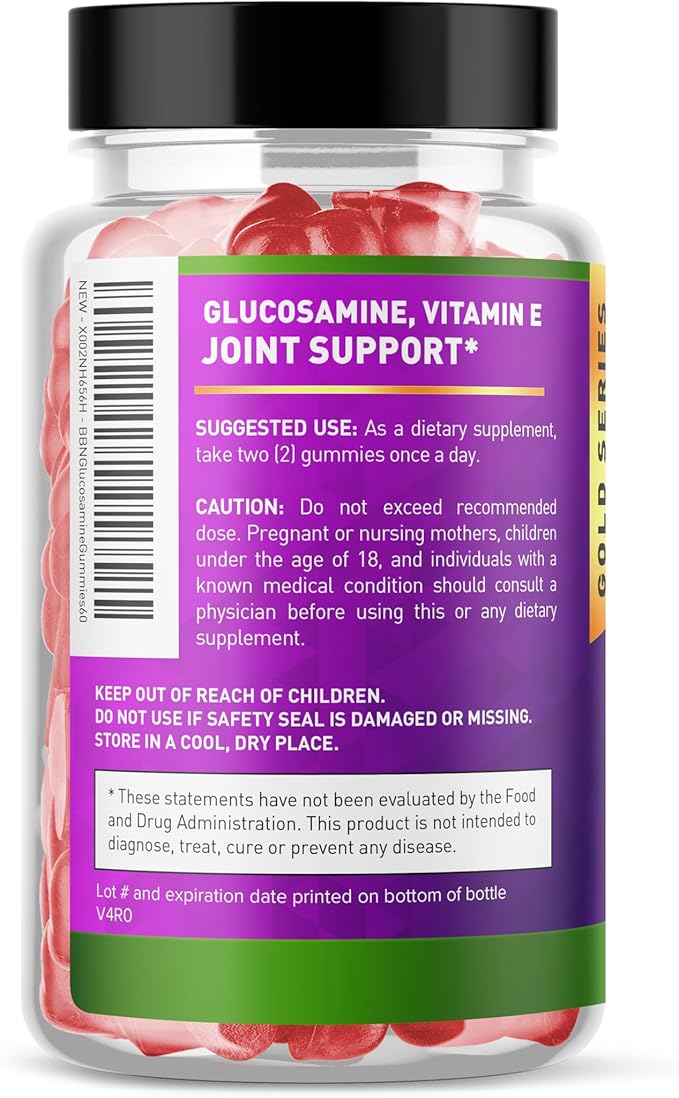 Built by Nature Glucosamine Gummies – Joint Support Supplement – Delicious Raspberry Flavor – Non-GMO – 60 Gummies