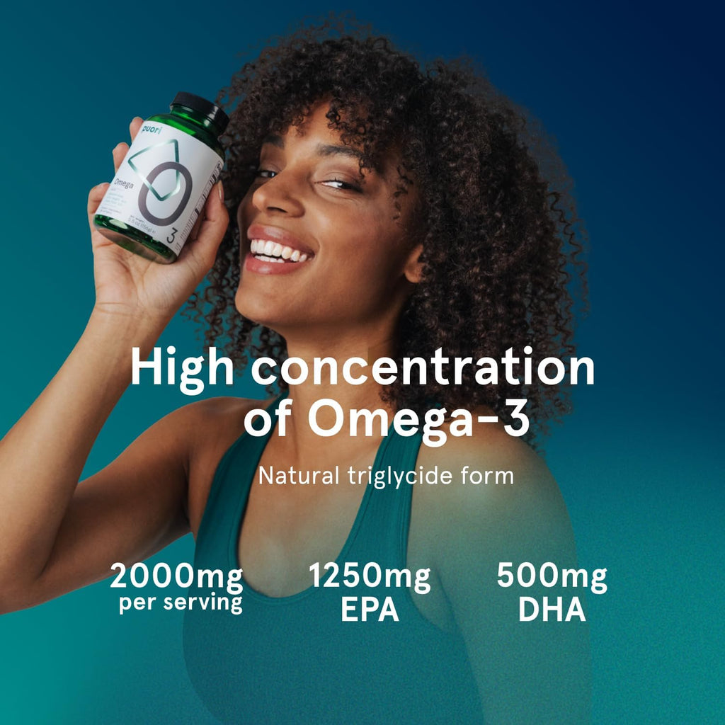 Puori Omega 3 Fish Oil - Ultra Pure 2000mg - 240 Softgels - Heart and Eye Supplement - Burpless, IFOS Certified, Non-GMO Capsules - O3-2000mg EPA 1250mg DHA 500mg