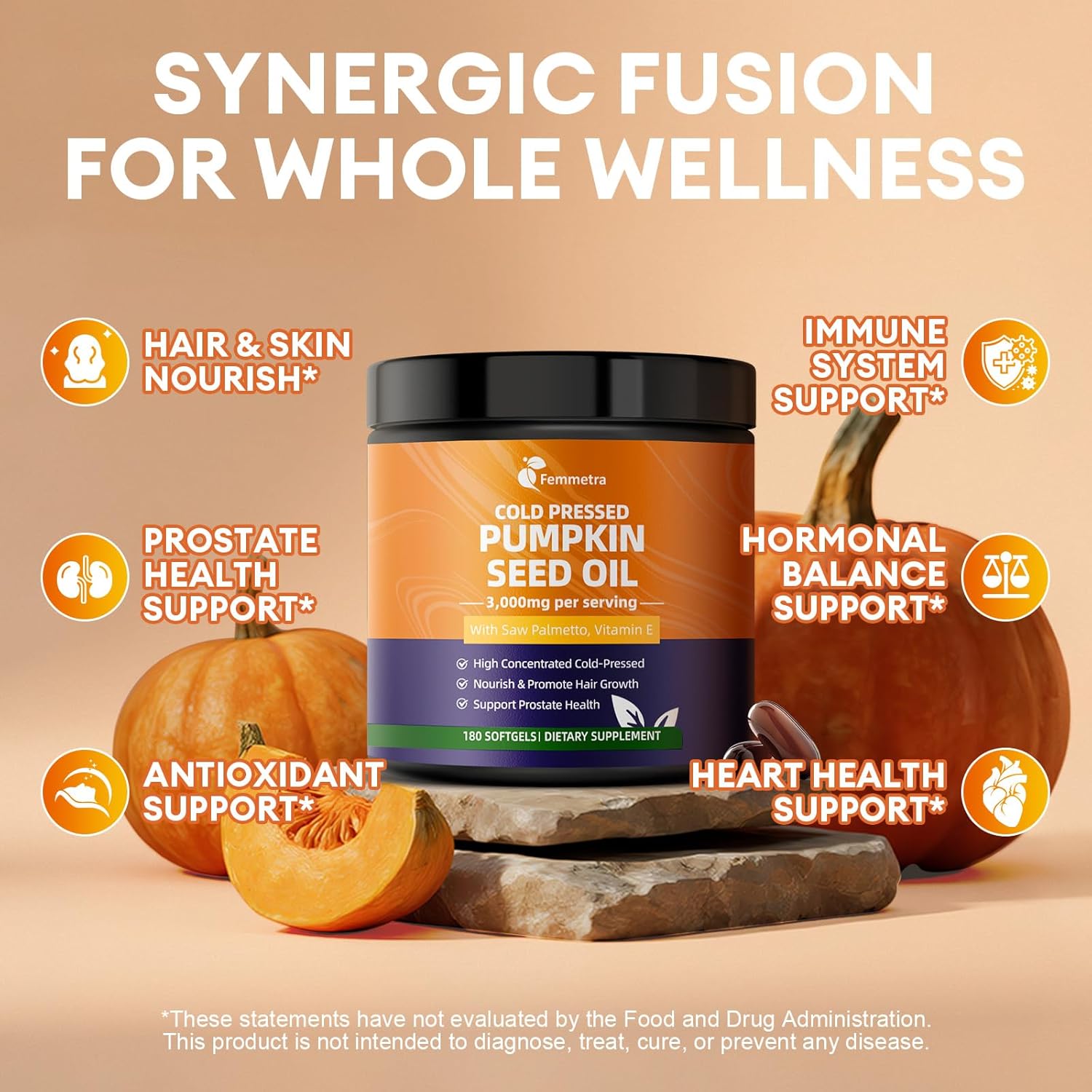 Pumpkin Seed Oil with Saw Palmetto Capsules, High Concentrated Pumpkin Seeds Oil Supplement, Cold Pressed, Supports Hair, Urinary, Bladder & Prostate Health, Vegan, Non-GMO, 180 Softgels