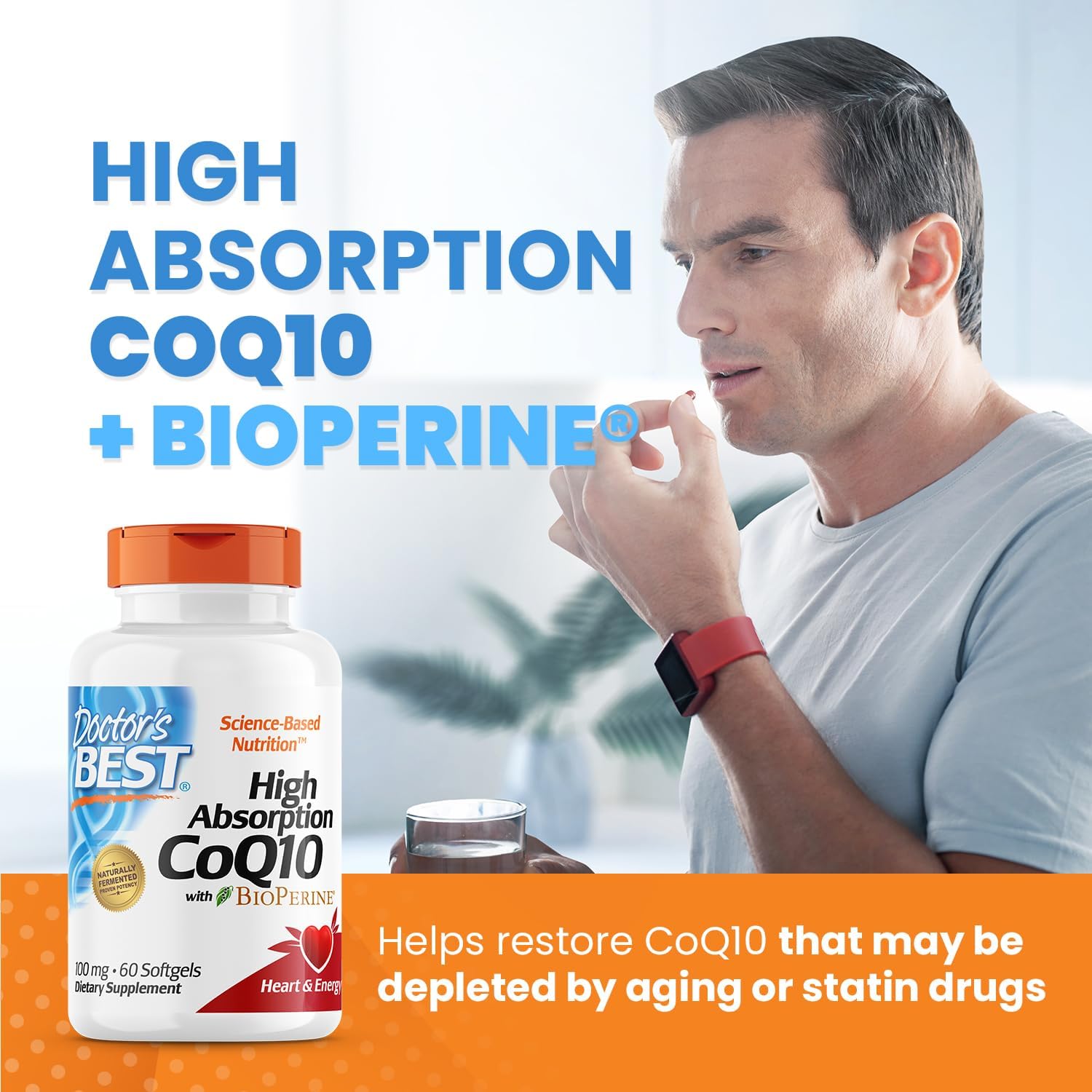 Doctor's Best High Absorption CoQ10 with BioPerine, Gluten Free Naturally Fermented, Heart Health & Energy Production, 100 mg, 60 SoFtgels