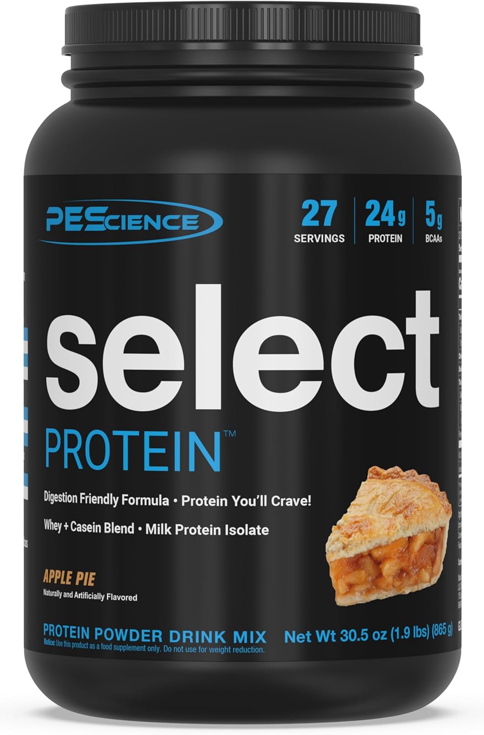 PEScience Select Protein Powder, Whey and Casein Blend, Clean Protein Powder for Women and Men, Low Calorie, Low Carb, Keto Friendly, Gluten Free, Apple Pie, 27 Servings