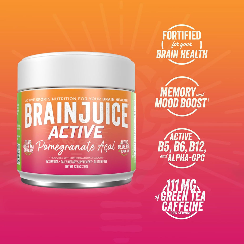 BrainJuice Active Pomegranate Acai Daily BrainPower Mix - 15 Servings
