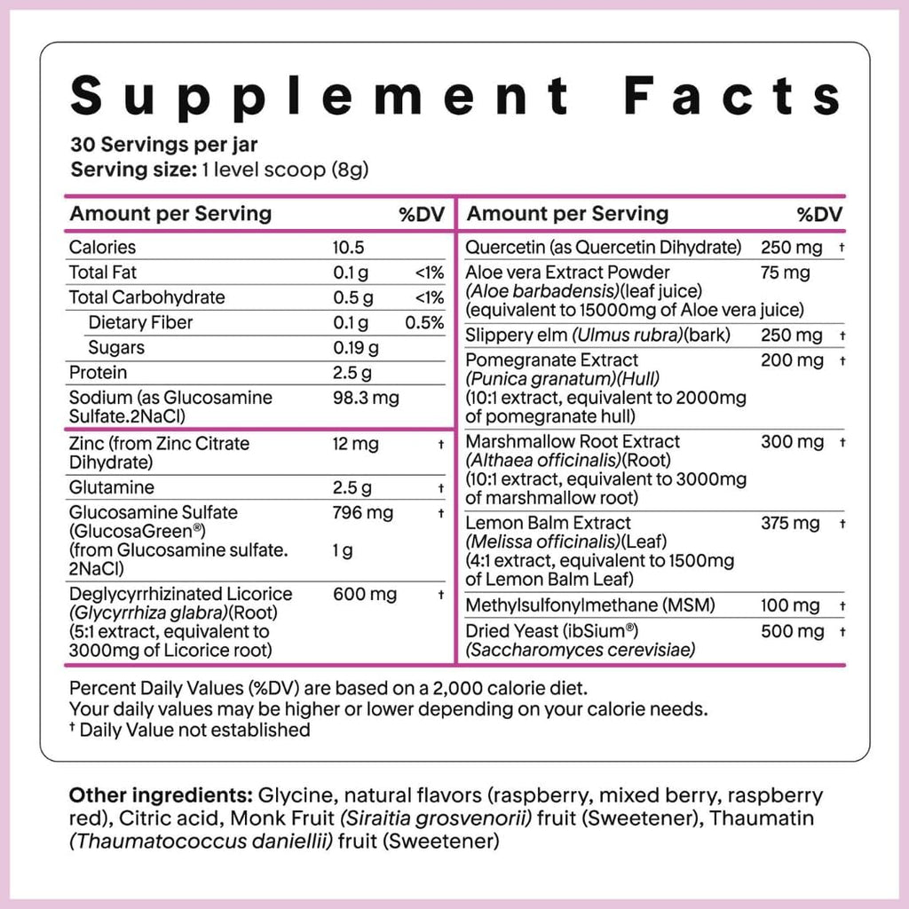 Goodness Lover Gut Soothe & Glow, Gut Digestive Support Supplement with L-Glutamine Powder and MSM, Support Bloat Relief, with Aloe Vera, Slippery Elm, Lemon Balm, 30 Servings