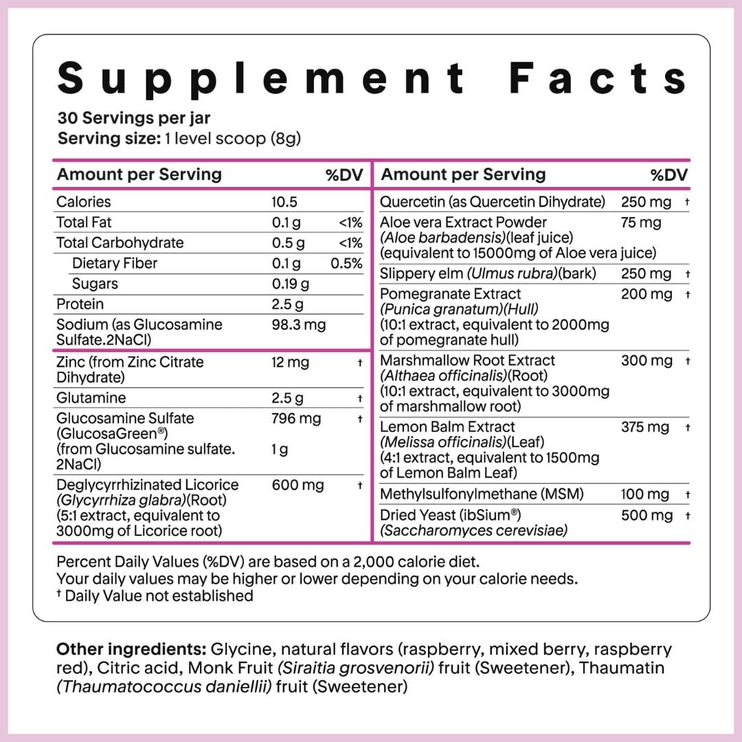 Goodness Lover Gut Soothe & Glow, Gut Digestive Support Supplement with L-Glutamine Powder and MSM, Support Bloat Relief, with Aloe Vera, Slippery Elm, Lemon Balm, 30 Servings