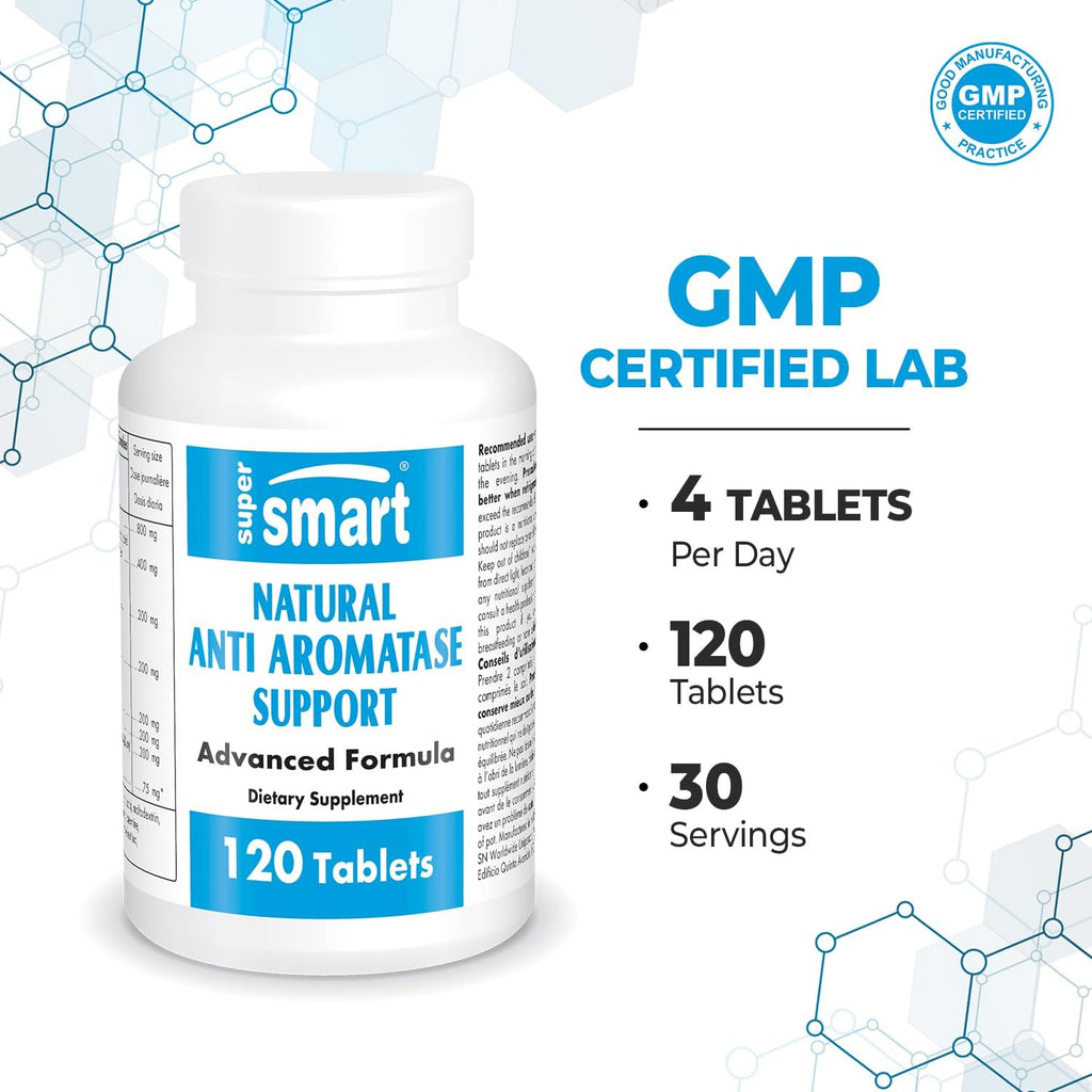 Supersmart - Natural Anti Aromatase Support (Advanced Formula) - with DIM, Genistein, Chrysin - Aromatase Inhibitor Supplement | Non-GMO & Gluten Free - 120 Tablets