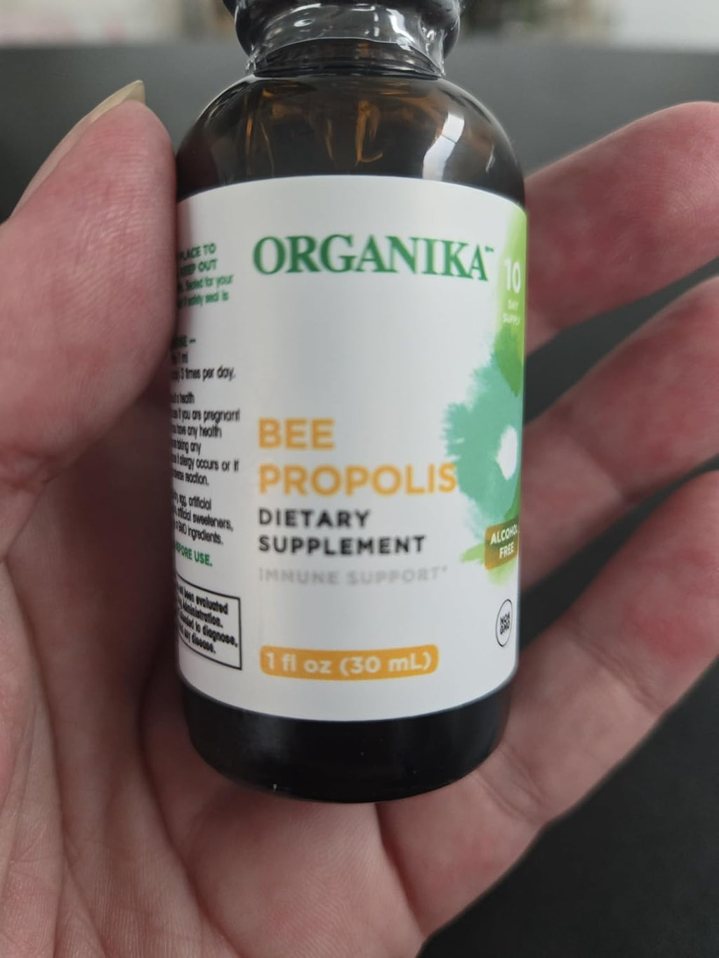 Organika Bee Propolis Tincture 1 oz: Vegan Propolis Extract - Throat and Breathing - Free of Gluten, GMO, & Artificial Flavors - 10 Day Prop Drops Supply
