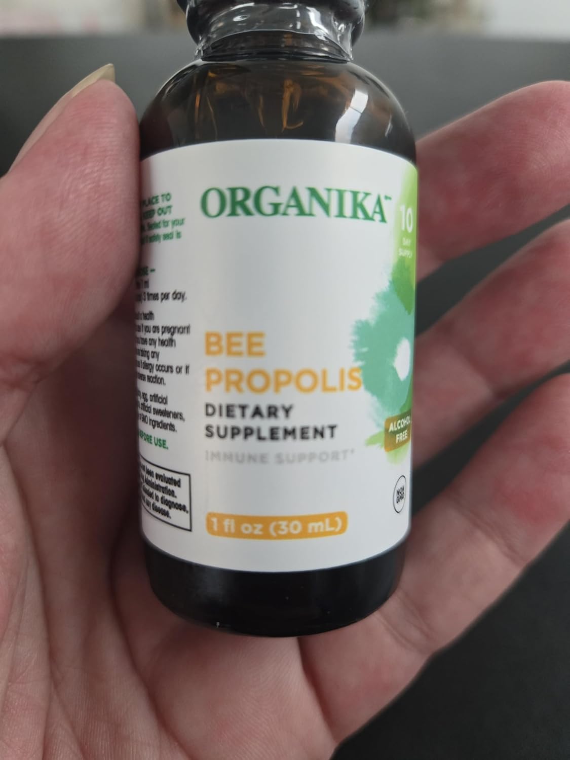 Organika Bee Propolis Tincture 1 oz: Vegan Propolis Extract - Throat and Breathing - Free of Gluten, GMO, & Artificial Flavors - 10 Day Prop Drops Supply