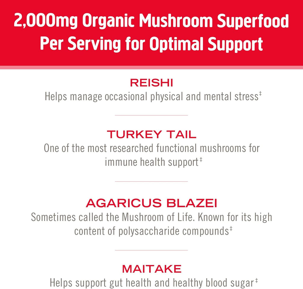 OM MUSHROOM SUPERFOOD Immune Blend Mushroom Powder Superfood Supplement, 7.05 Ounce Pouch, 100 Servings, Mushroom Blend, Reishi & Turkey Tail; Daily Immune Support Supplement