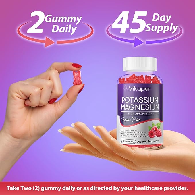 Potassium Magnesium Gummies 1200 mg for Adults Sugar-Free High Absorption Magnesium Glycinate Supplement,Supports Leg Cramps,Muscle,Heart Health,Non-GMO Magnesium Gummy Raspberry Flavor 180 Count