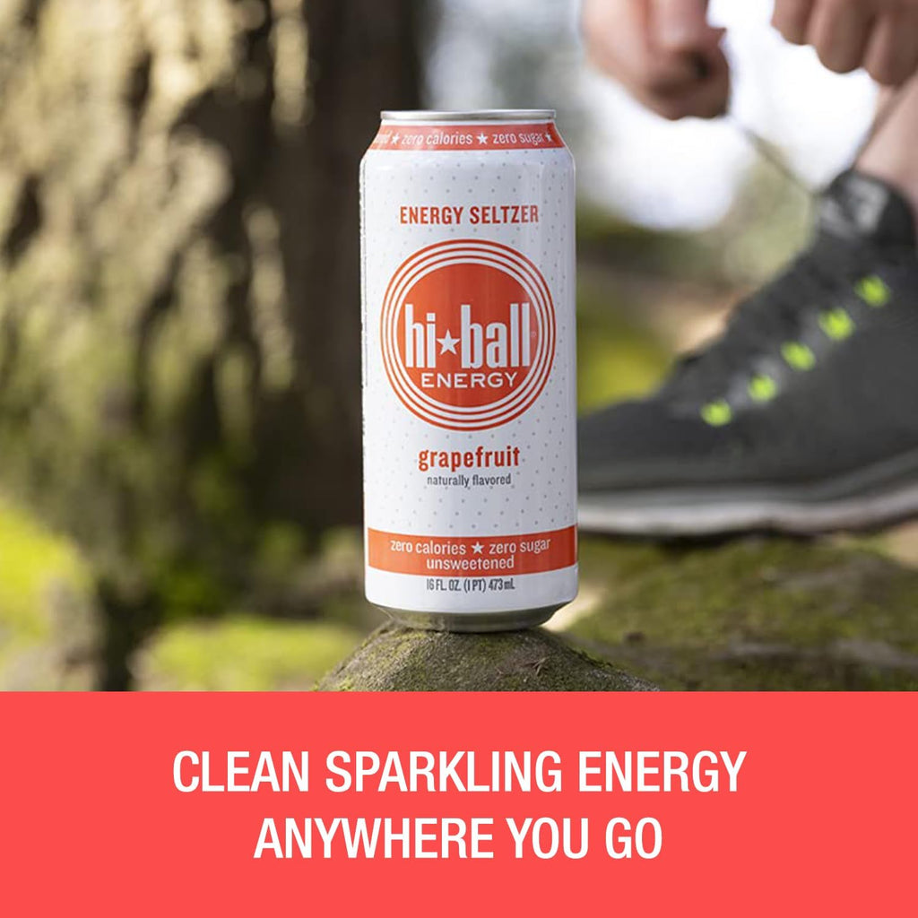 Hiball Energy Sparkling Water Zero Sugar and Zero Calorie Drink, Grapefruit, 16 Fl Oz ( 8 Count)