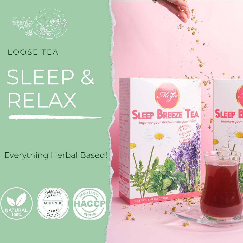 Merja Herbs Sleep Breeze Tea [250g] Caffeine Free for Sleep & Memory Boost | Loose Mediterranean Supports Stress Relief Tea | Herbal Teas & Beverages