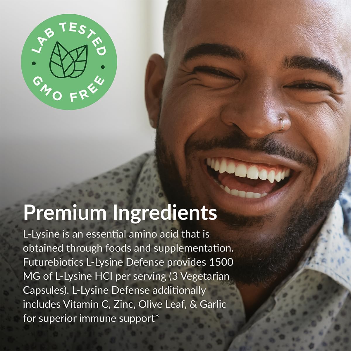 Futurebiotics L-Lysine Defense Immune Support Complex 1500 MG Per Serving with Vitamin C, Zinc, Olive Leaf & Garlic - Non-GMO, 250 Vegetarian Capsules
