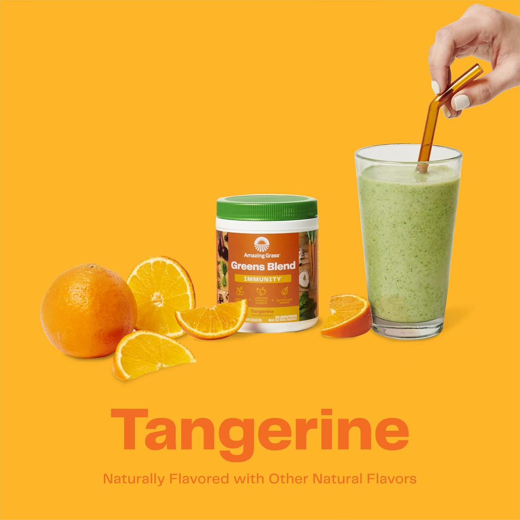 Amazing Grass Green Superfood Immunity: Super Greens Powder with Vitamin C, Cordyceps, Beet Root Powder & Reishi Mushrooms, Tangerine, 30 Servings