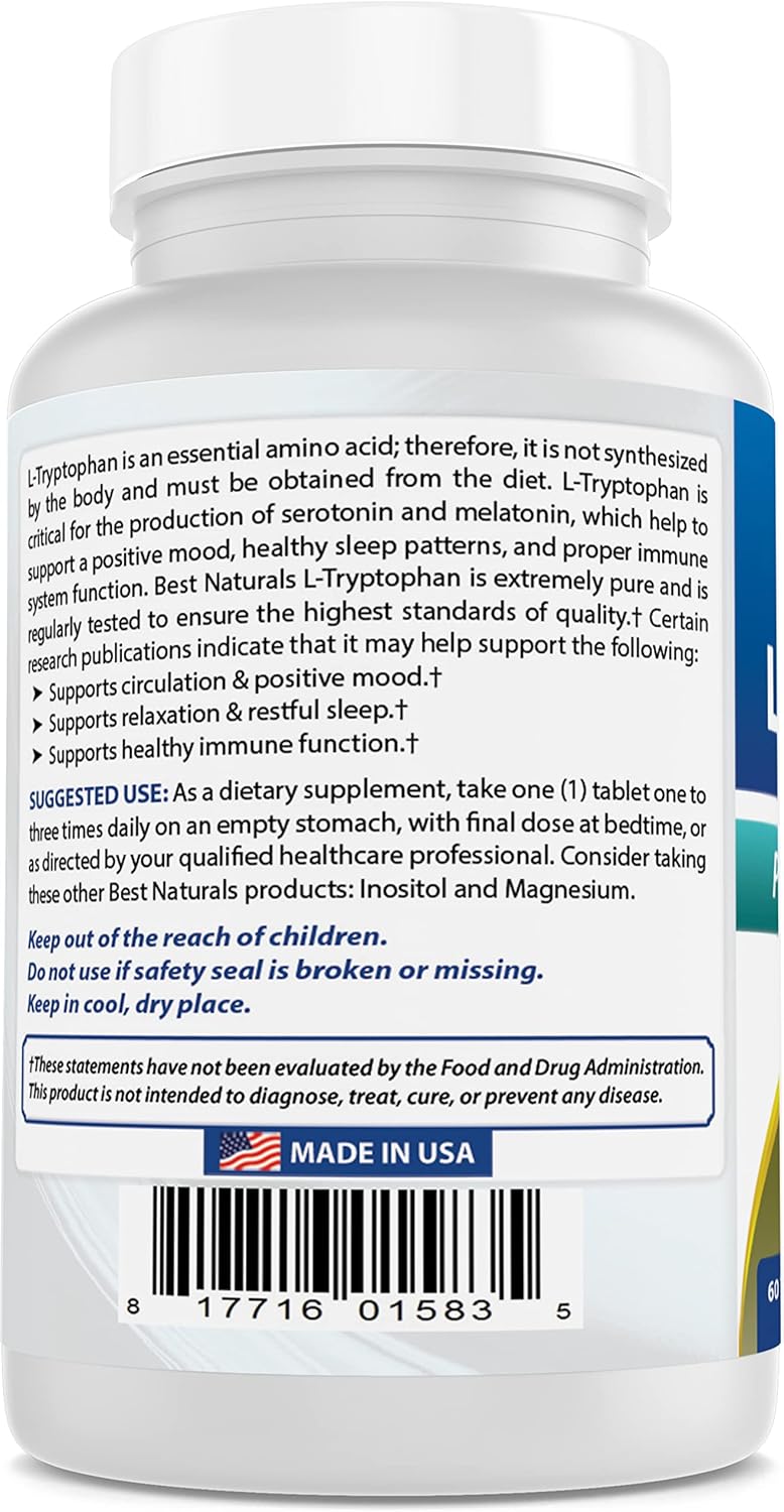 Best Naturals L-Tryptophan 1000 mg 60 Tablets (60 Count (Pack of 2))