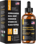 Ashwagandha Maca Fenugreek Extracts - Focus, Energy and Performance - Cortisol Supplement - Cortisol Manager - Liquid Supplement for Men & Women - 60 Day Servings, Vegan Drops