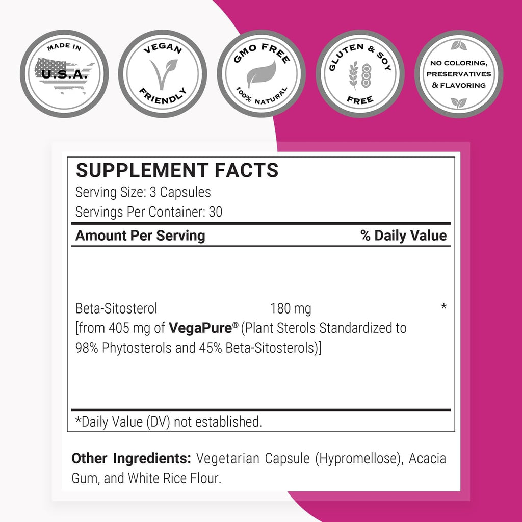 Supersmart - Beta-Sitosterol 180 mg Per Day (VegaPure ®) - Prostate & Urinary Health - Reduce Need to Urinate Frequently | Non-GMO & Gluten Free - 90 Vegetarian Capsules