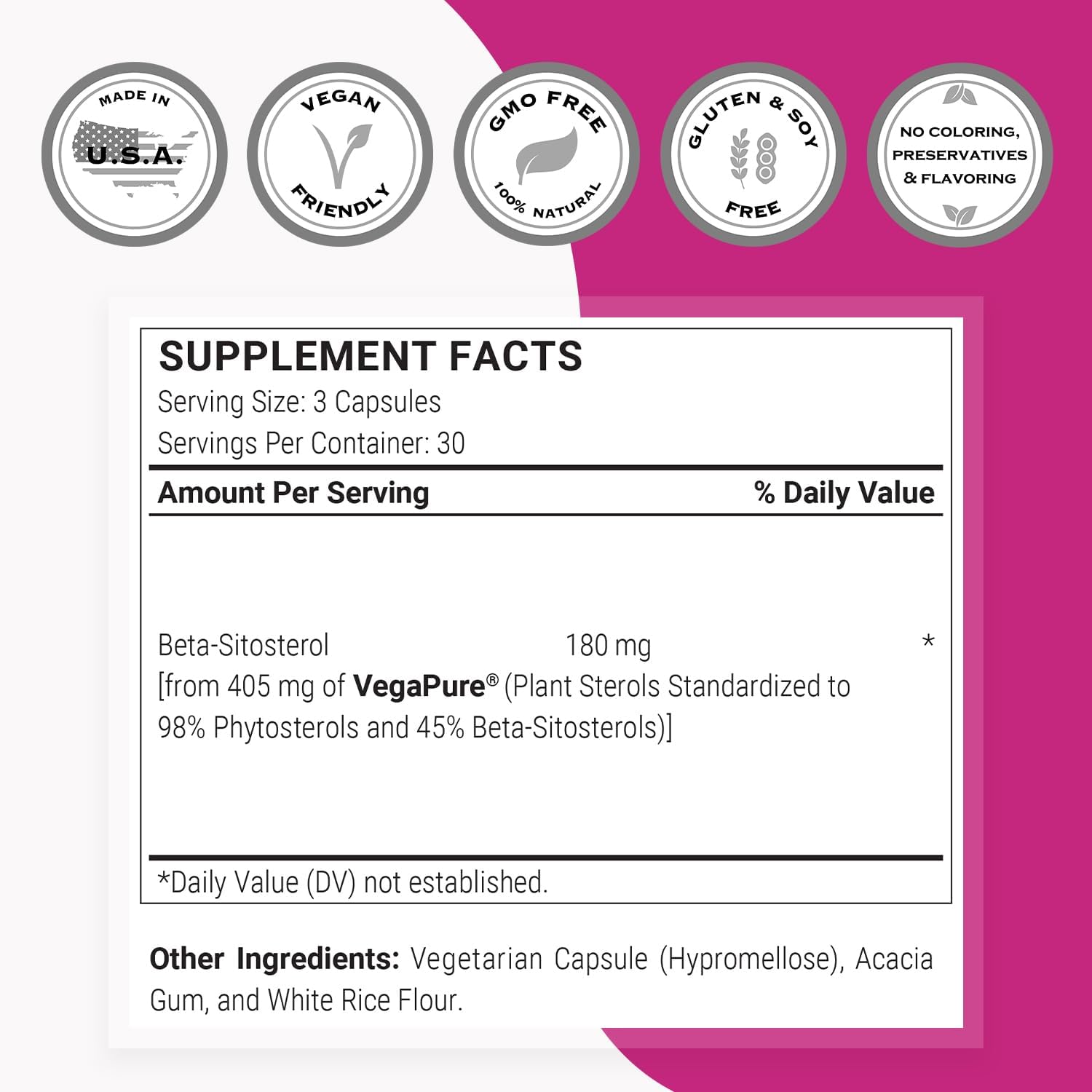 Supersmart - Beta-Sitosterol 180 mg Per Day (VegaPure ®) - Prostate & Urinary Health - Reduce Need to Urinate Frequently | Non-GMO & Gluten Free - 90 Vegetarian Capsules