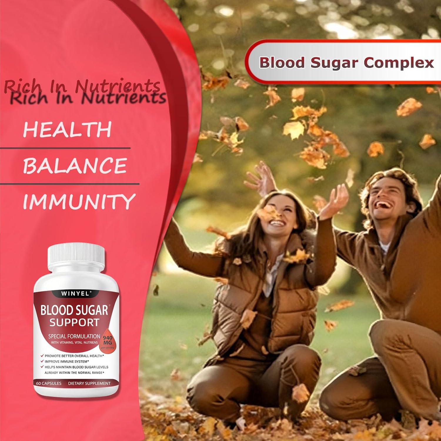 Blood Sugar Complex Supplement - with Cinnamon, Bitter Melon, Chromium, Mulberry, Alpha Lipoic Acid, 60 Capsules