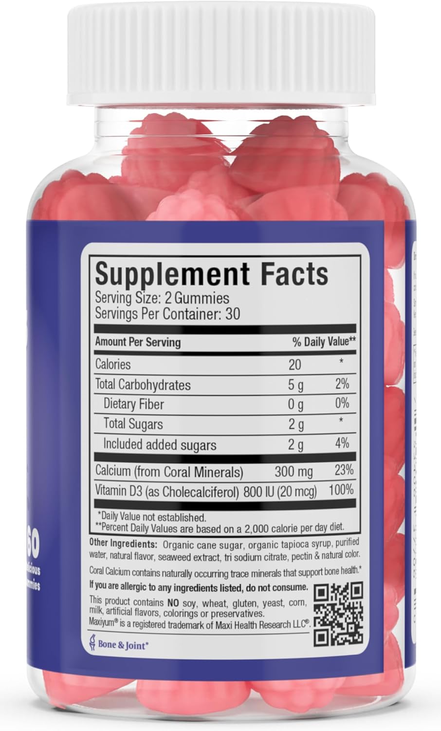 Calcium + D3 Gummy – Chewable Supplement for Bone Support – Kosher Gummies for Women, Men & Kids – Coral Source with Vitamin D – Kids Calcium & Immune Support – Citrate-Free – 60 Count