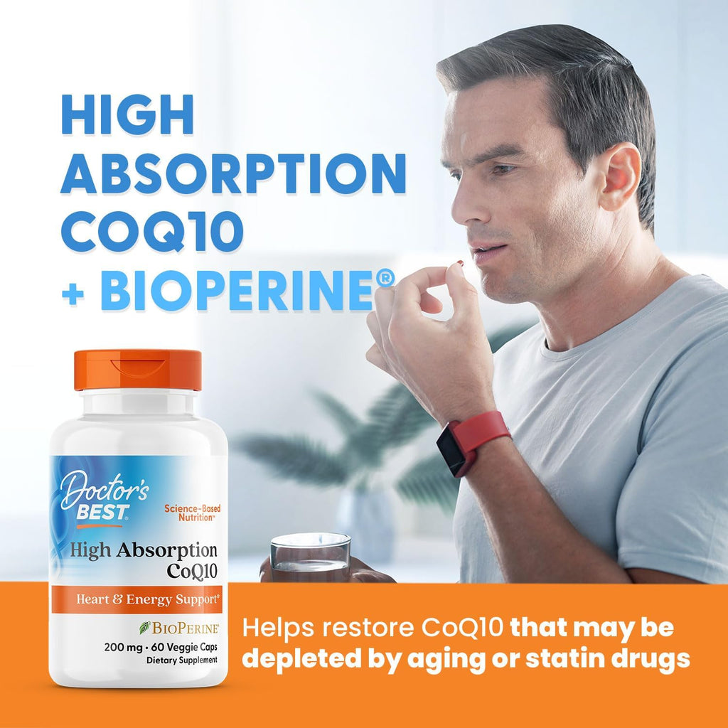 Doctor's Best High Absorption CoQ10, Heart & Energy Support, USP Verified, Naturally Fermented CoQ10, Non-GMO Gluten Free, Soy Free, Vegan 180 Veggie Caps