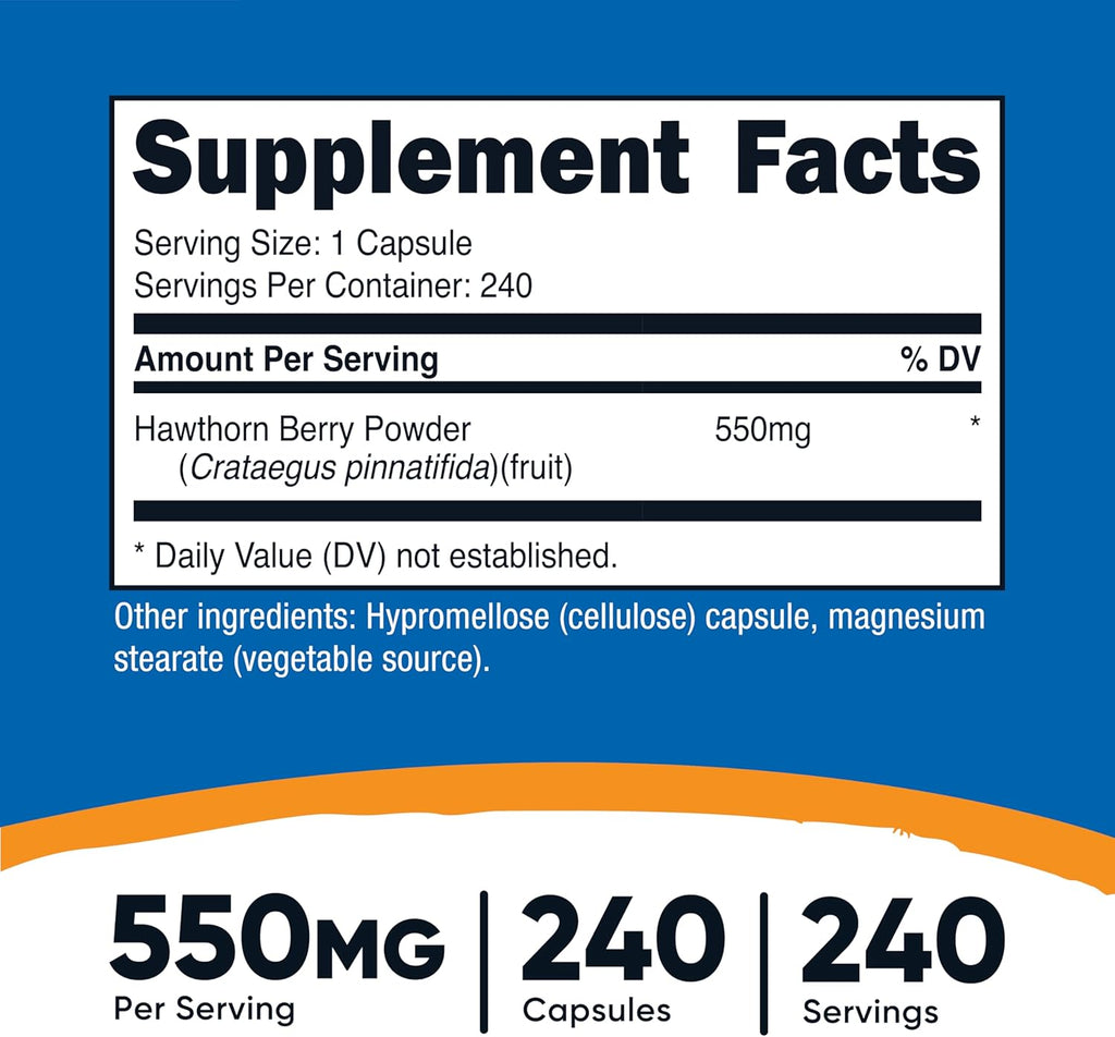 Nutricost Hawthorn Berry Capsules 550mg, 240 Capsules, Vegetarian Friendly, Non-GMO & Gluten Free