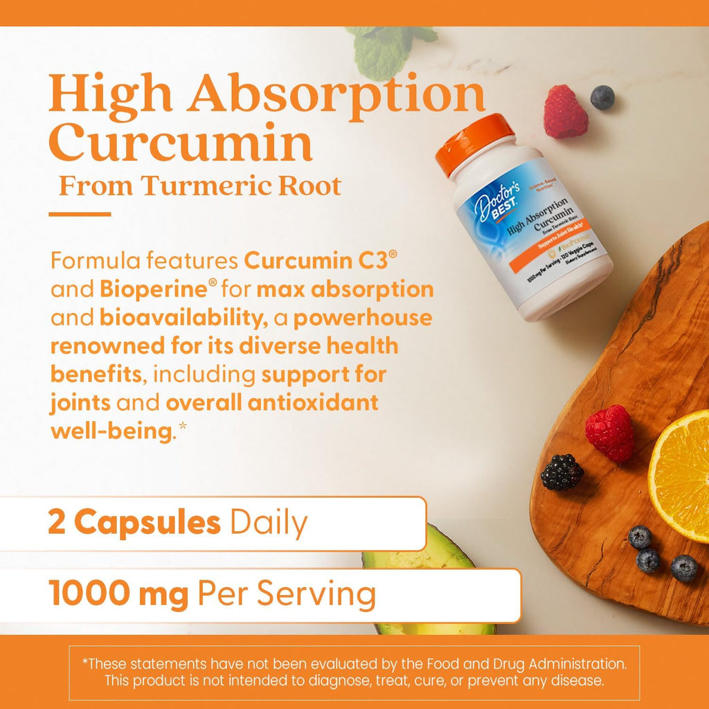 Doctors BEST High Absorption Curcumin from Turmeric Root, Supports Joint Health, Non-GMO, Gluten Free, Soy Free, Vegan 120 Veggie Caps