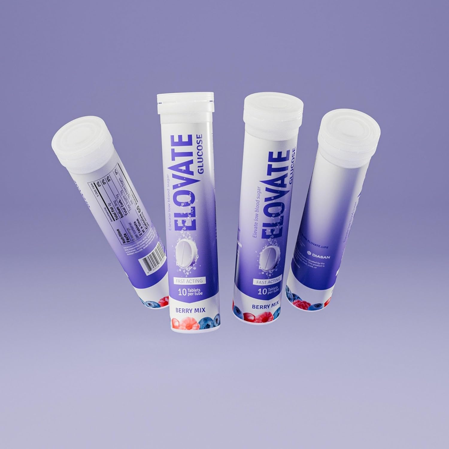 Effervescent Glucose Tablets - Fast Acting Hydration for Sports, Travel, & More - 10 Tablets Per Tube (Pack of 4 Tubes Berry)