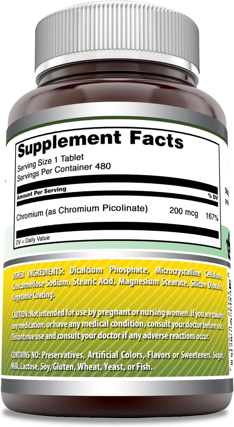 Amazing Formulas Chromium Picolinate Supplement | 200 Mcg Per Serving | Tablets | Non-GMO | Gluten Free | Made in USA (480 Count)