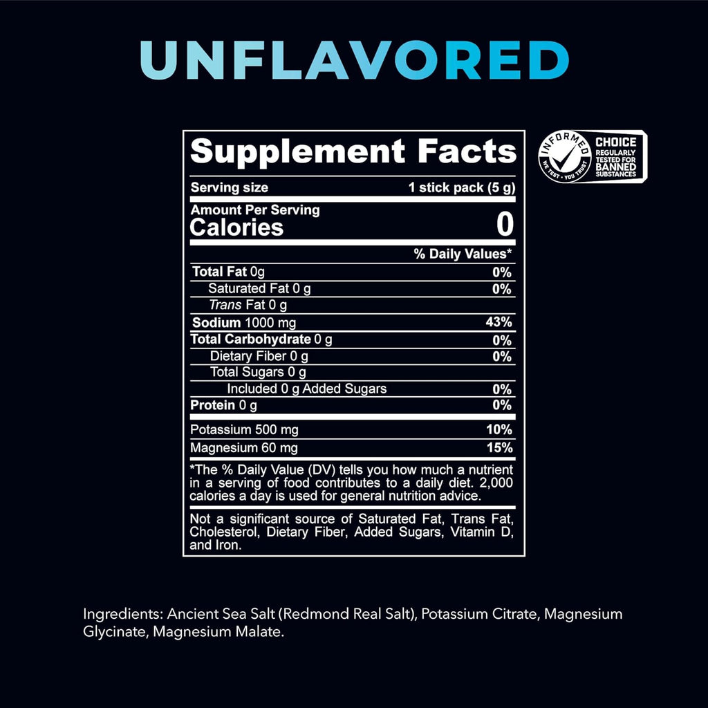 REDMOND Re-Lyte Hydration Electrolyte Powder Mix (Unflavored), 30 Stick Packs
