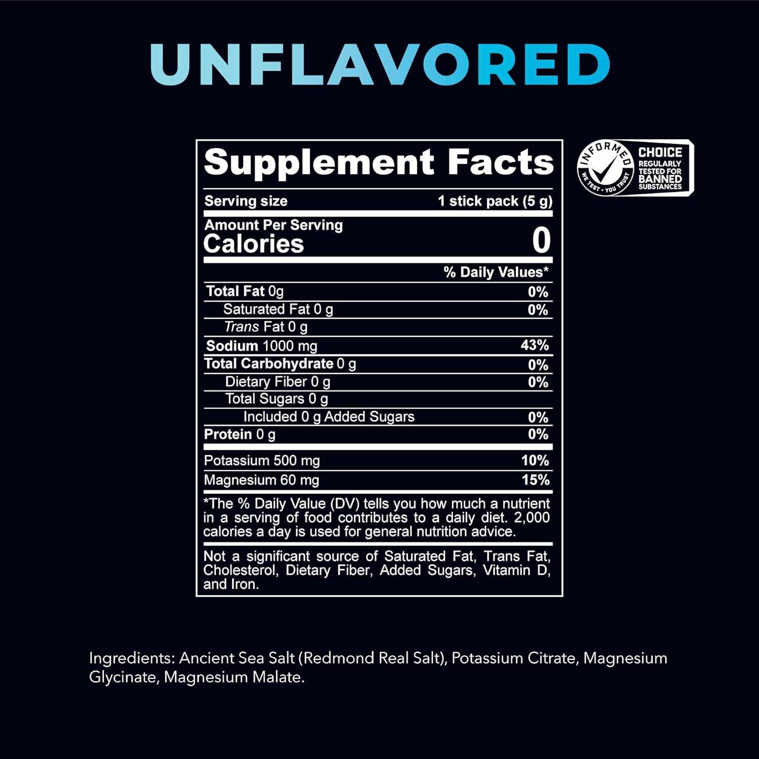 REDMOND Re-Lyte Hydration Electrolyte Powder Mix (Unflavored), 30 Stick Packs