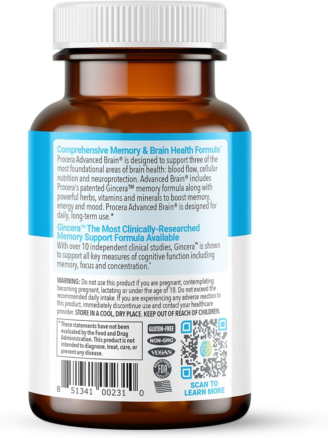 Advanced Brain - Fast Acting - Ingredients Supported by 100+ Studies - Improve Memory, Recall - Concentration - Clears Fog - Mental Clarity - Slows Cognitive Decline - 60 Count