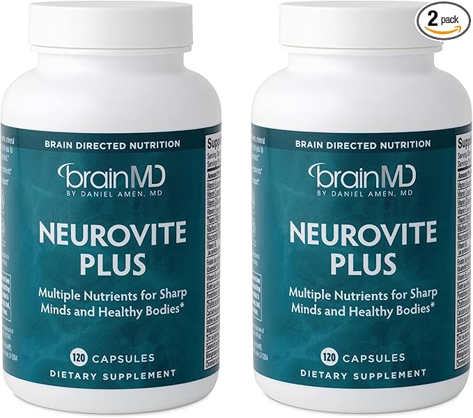 BRAINMD Dr Amen NeuroVite Plus - 120 Capsules, Pack of 2 - Multivitamin & Mineral Supplement - Enhanced with Phytonutrients, Enzymes & Whole Foods - Gluten Free - 60 Total Servings