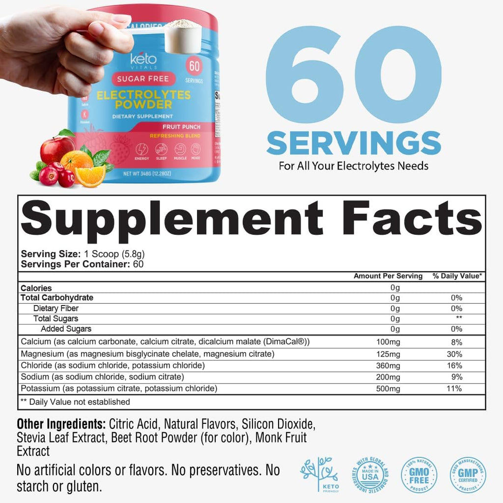 Keto Vitals Keto Electrolytes Powder | Keto-Friendly Electrolytes with Potassium, Magnesium, Sodium, Calcium | Electrolytes Sugar Free | Supplement Energy Drink Mix | Zero Calories, Zero Carbs